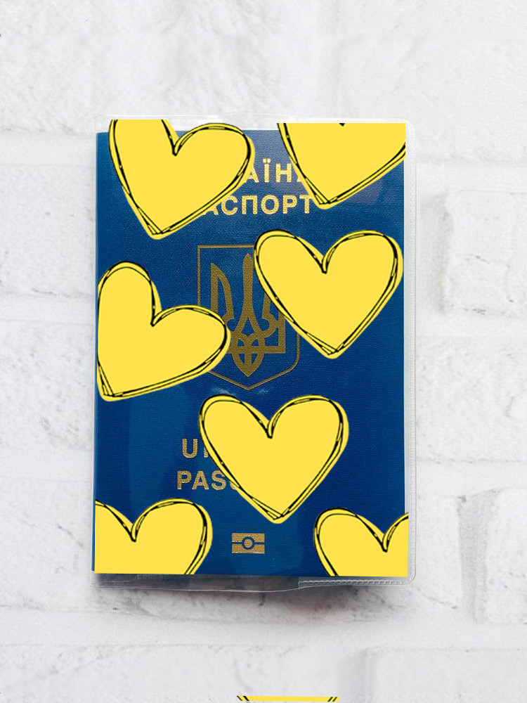 Обкладинка на паспорт книжечку Сердечка жовті (патріотичний принт 259) - Зображення 2