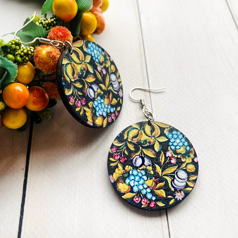 Сережки з дерева. Візерунок Фрукти (принт 4.7) - Зображення 3
