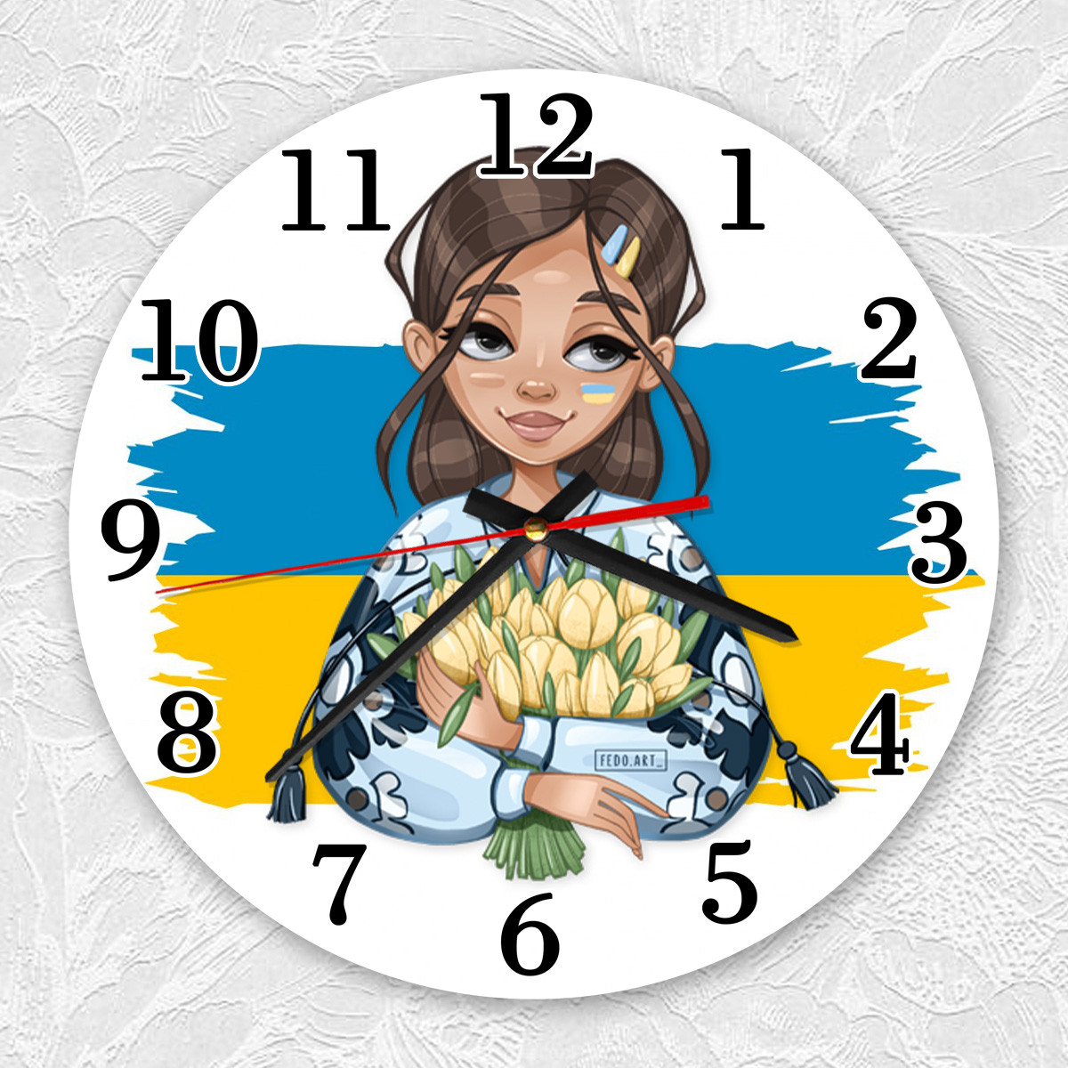 Годинник настінний Дівчина з тюльпанами (принт 22)