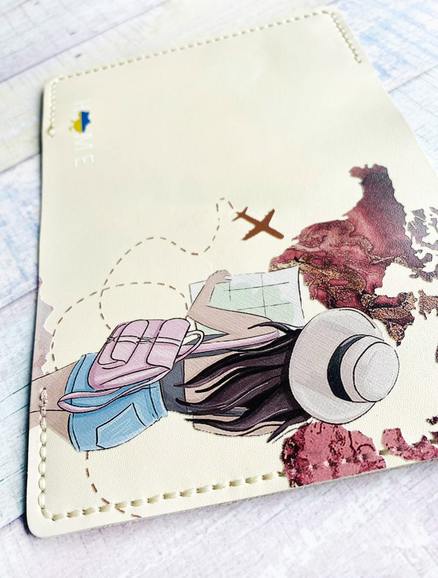 Шкіряна обкладинка на паспорт книжку Біла молочна (принт 001) - Зображення 4
