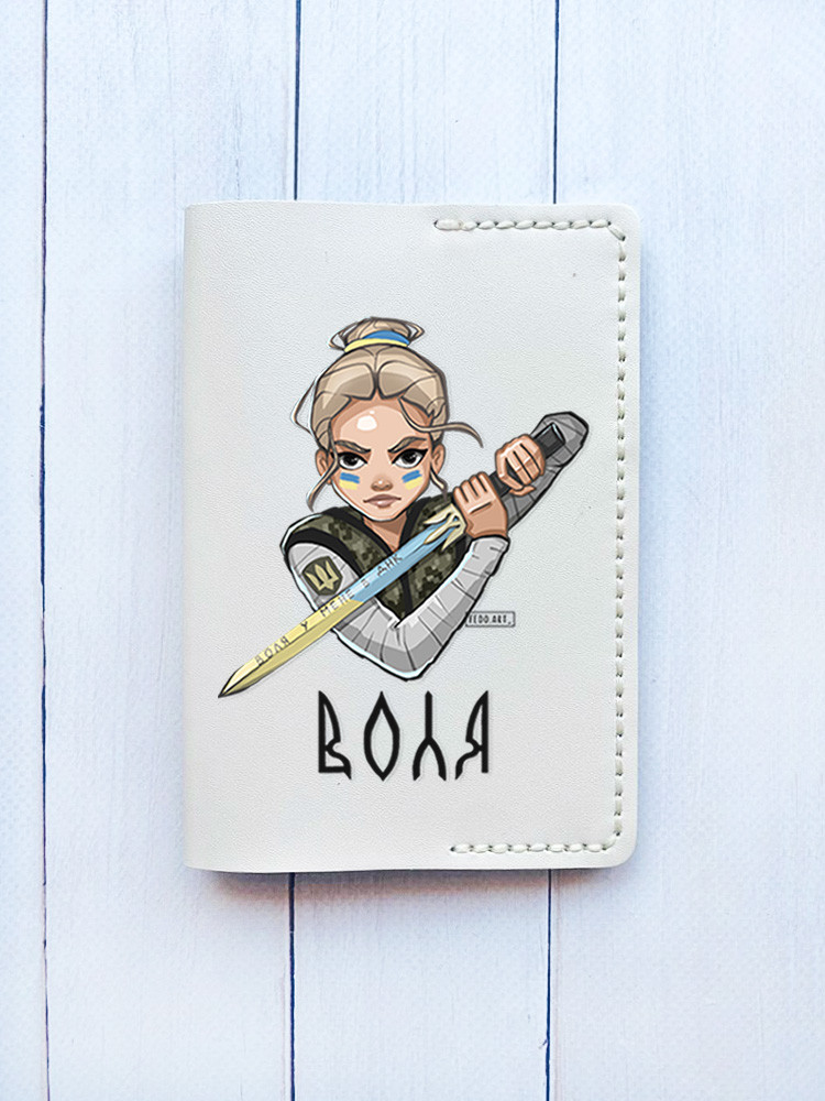 Шкіряна обкладинка на паспорт книжку Біла (принт 170)