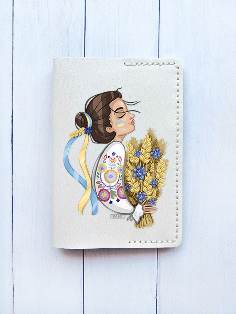 Шкіряна обкладинка на паспорт книжку Біла (принт 172)