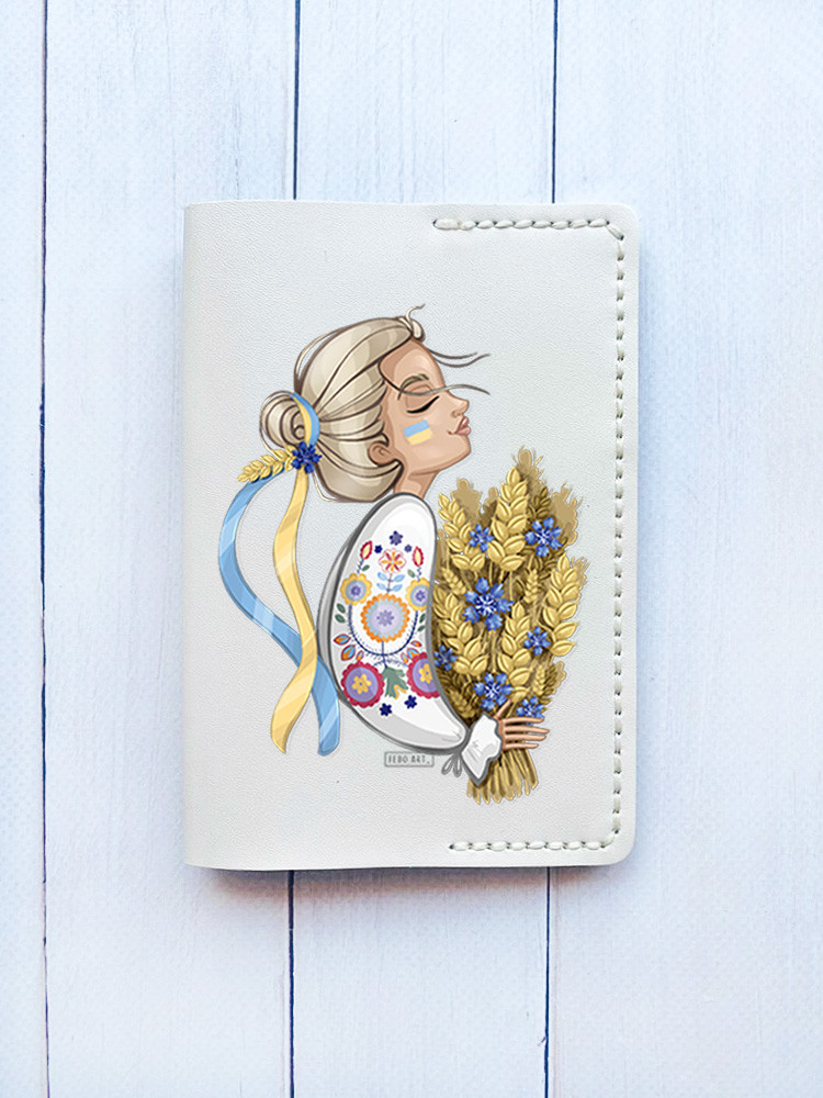 Шкіряна обкладинка на паспорт книжку Біла (принт 173)
