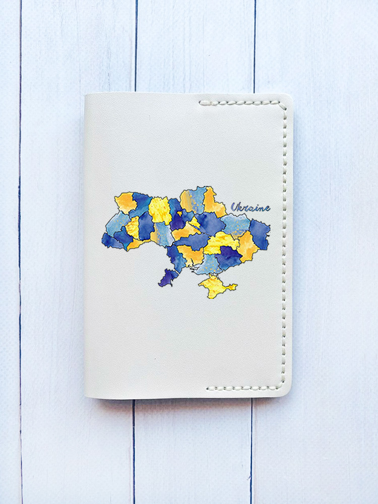 Шкіряна обкладинка на паспорт книжку Біла (принт 261)