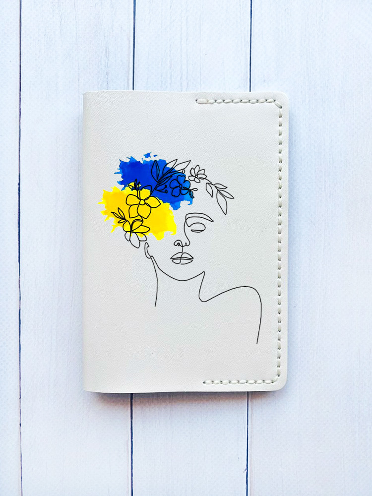 Шкіряна обкладинка на паспорт книжку Біла (принт 3)