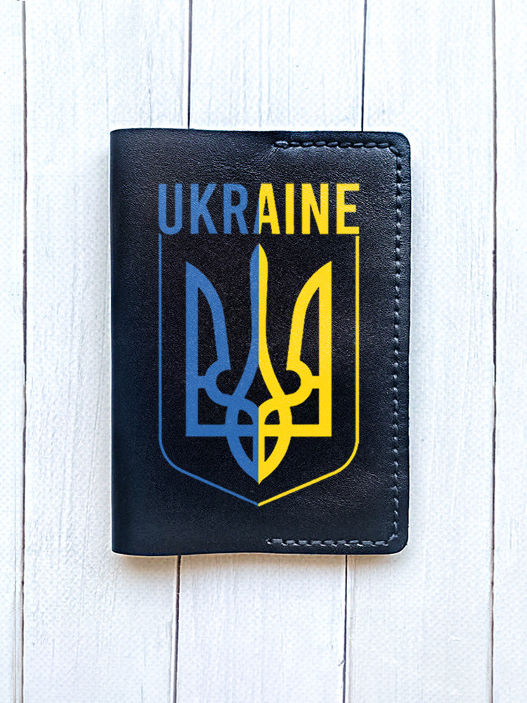 Шкіряна обкладинка на паспорт книжку Чорна (принт 254)