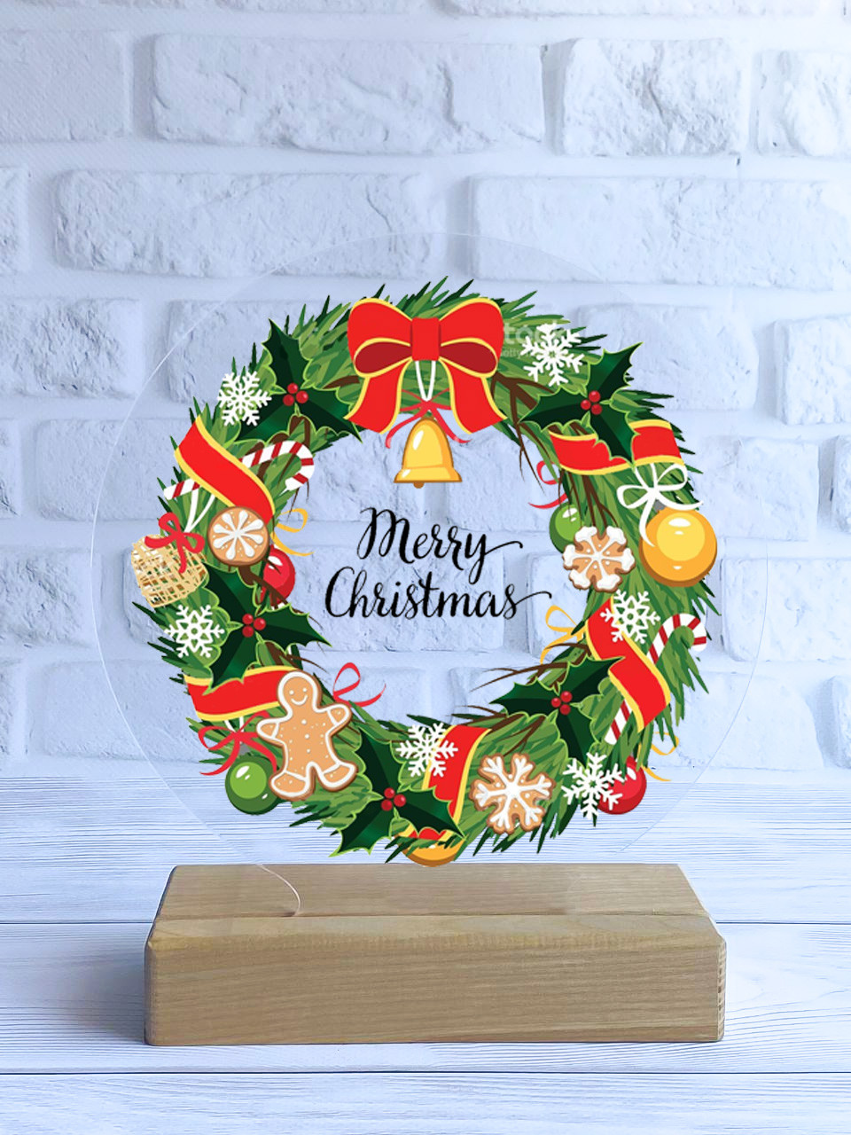 Нічник Святковий Вінок Merry Christmas (дизайн 30)