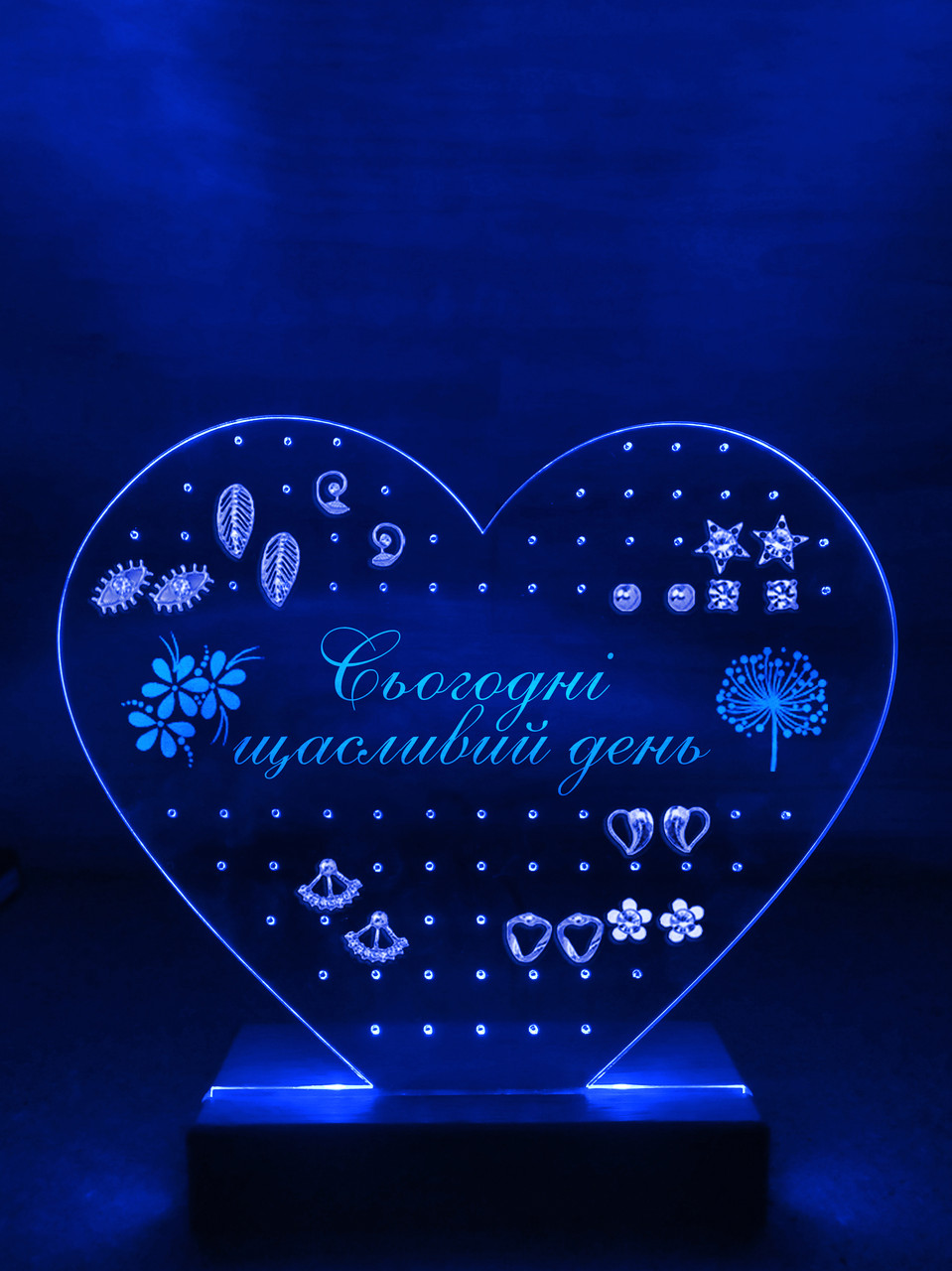 Органайзер з підсвіткою для сережок Серце (дизайн 33.2.3, чорна основа) - Зображення 5