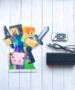 Alternative view of Дитячий нічник Стів і Алекс із Майнкрафт Minecraft (на чорній підставці)