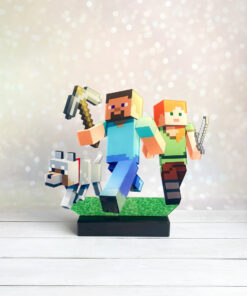 Дитячий нічник Стів і Алекс із Майнкрафт Minecraft (на чорній підставці, дизайн 17)