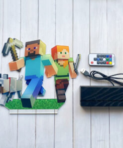 Alternative view of Дитячий нічник Стів і Алекс із Майнкрафт Minecraft (на чорній підставці, дизайн 17)