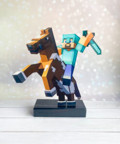 Дитячий нічник Стів на коні з Майнкрафт Minecraft (на чорній підставці)