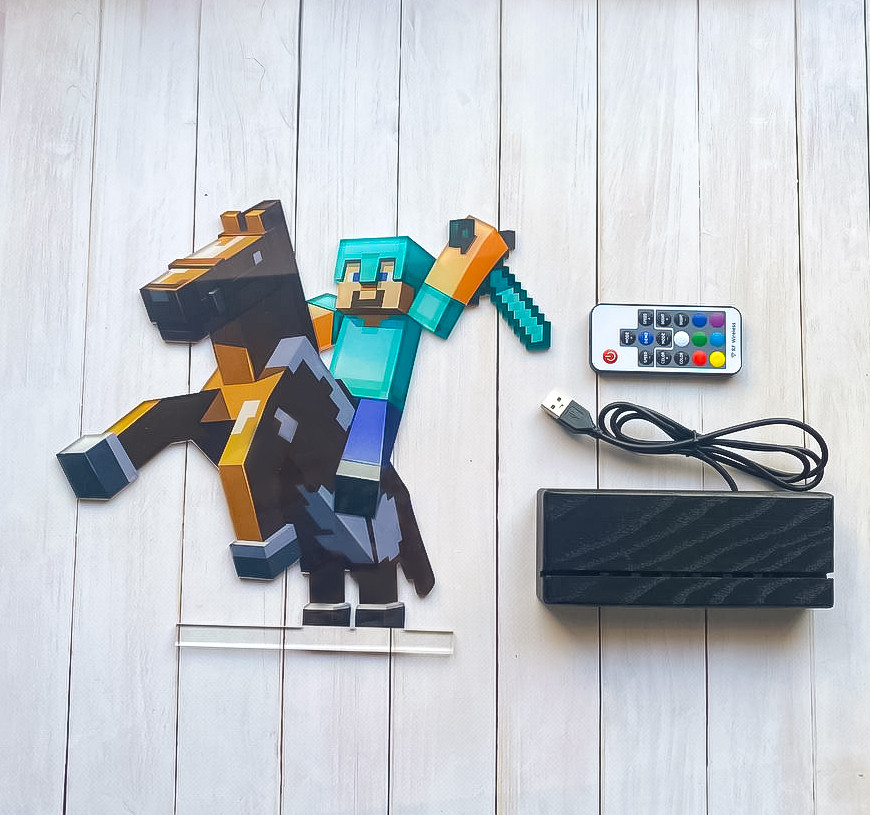 Дитячий нічник Стів на коні з Майнкрафт Minecraft (на чорній підставці) - Зображення 7