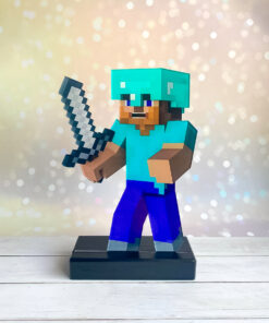Дитячий нічник Стів із Майнкрафт Minecraft (на чорній підставці)