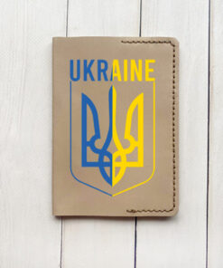 Шкіряна обкладинка на паспорт книжку Бежева (принт 254)