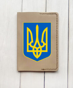 Шкіряна обкладинка на паспорт книжку Бежева (принт 256)