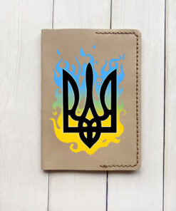 Шкіряна обкладинка на паспорт книжку Бежева (принт 257)