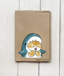 Шкіряна обкладинка на паспорт книжку Бежева (принт 376)
