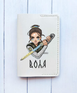 Шкіряна обкладинка на паспорт книжку Біла (принт 169)