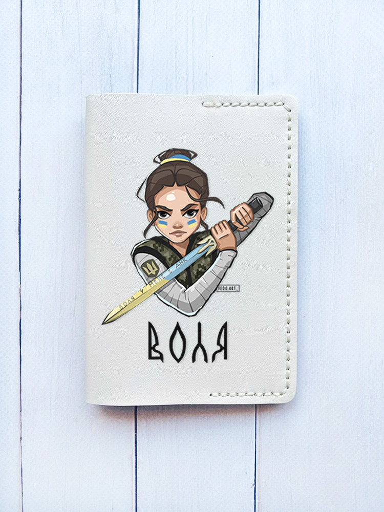 Шкіряна обкладинка на паспорт книжку Біла (принт 169)