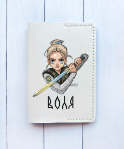 Шкіряна обкладинка на паспорт книжку Біла (принт 170)