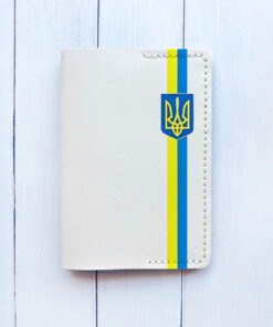 Шкіряна обкладинка на паспорт книжку Біла (принт 253)