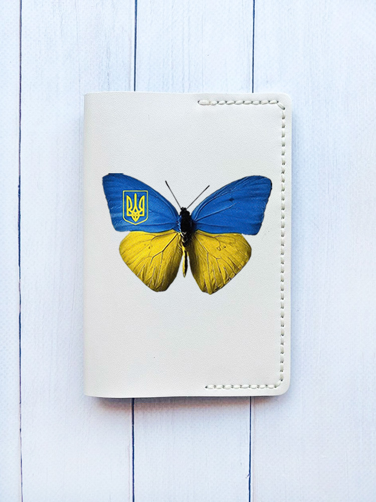 Шкіряна обкладинка на паспорт книжку Біла (принт 255)