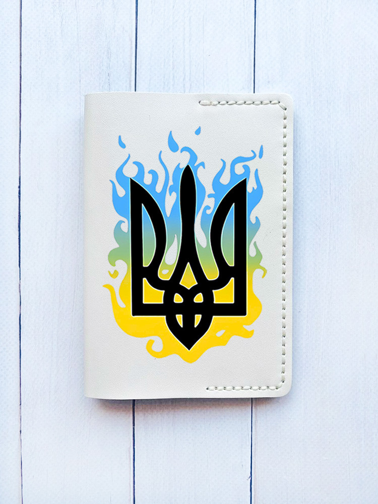 Шкіряна обкладинка на паспорт книжку Біла (принт 257)