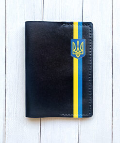 Шкіряна обкладинка на паспорт книжку Чорна (принт 253)