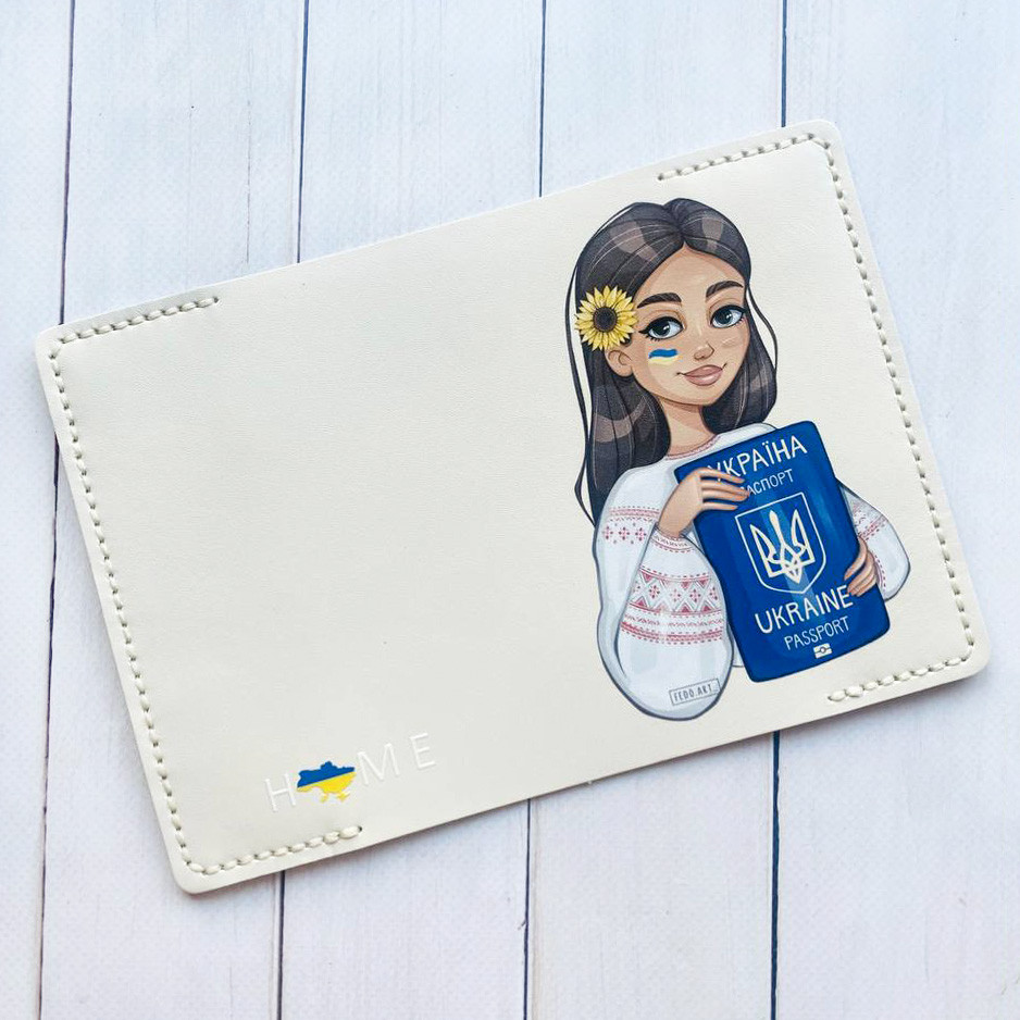 Шкіряна обкладинка на паспорт книжку Біла (принт 12) - Зображення 2