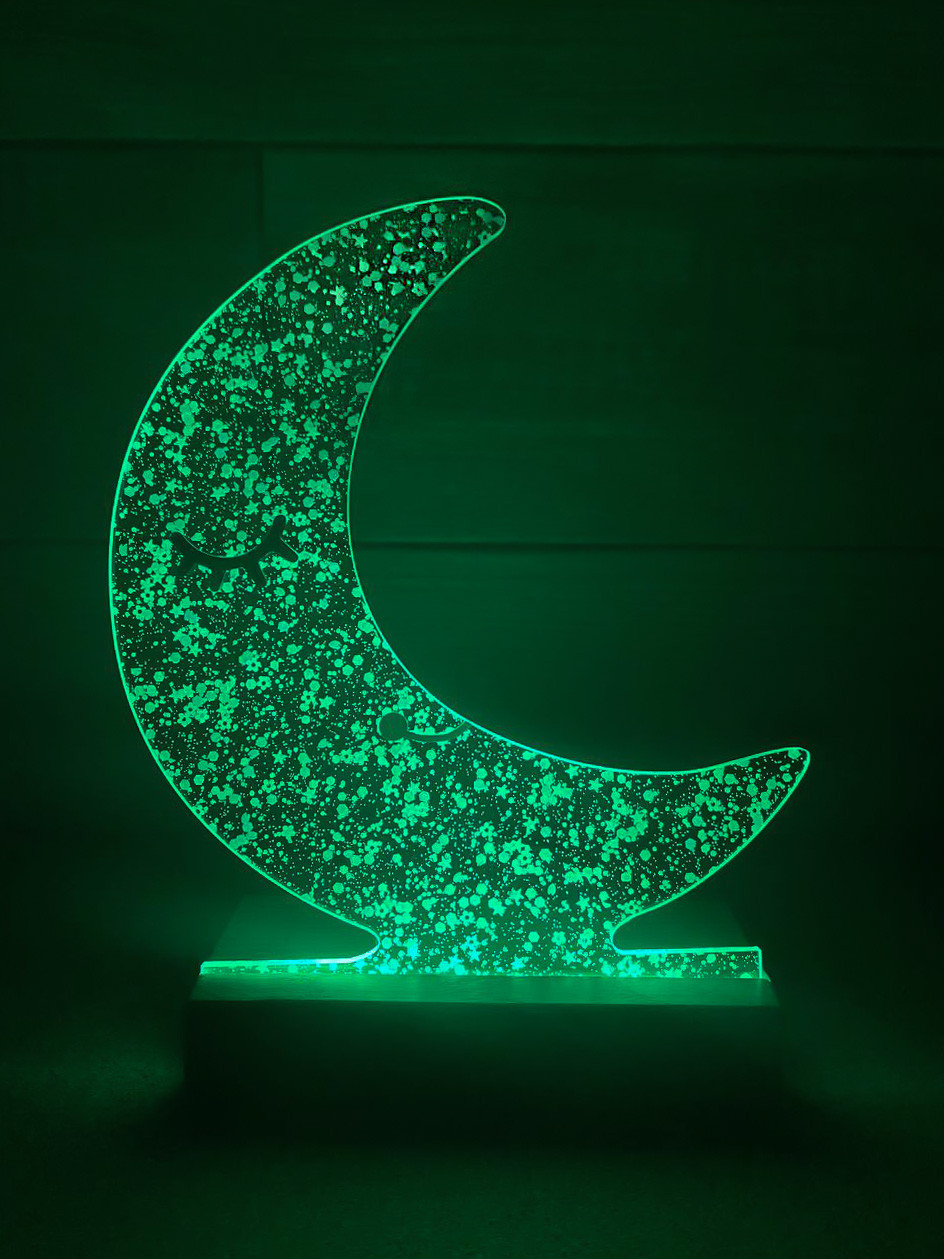 Нічник Місяць з біло-рожевими блискітками і пультом керування - Зображення 4