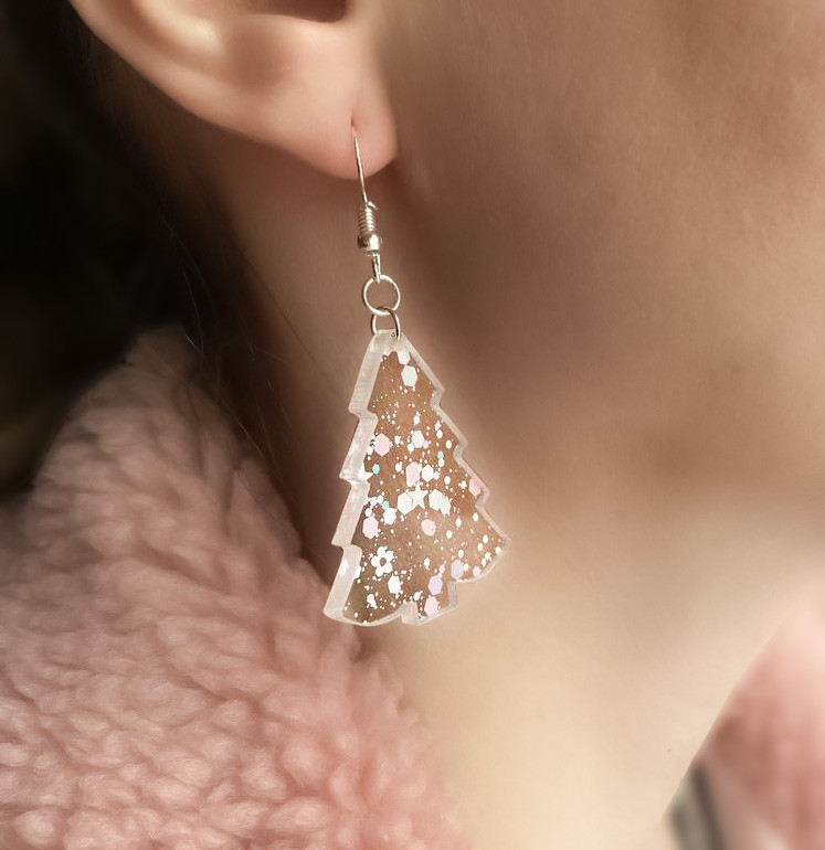 Набір сережок Сніжинка і Ялинка з блискітками (комплект 3) - Зображення 7