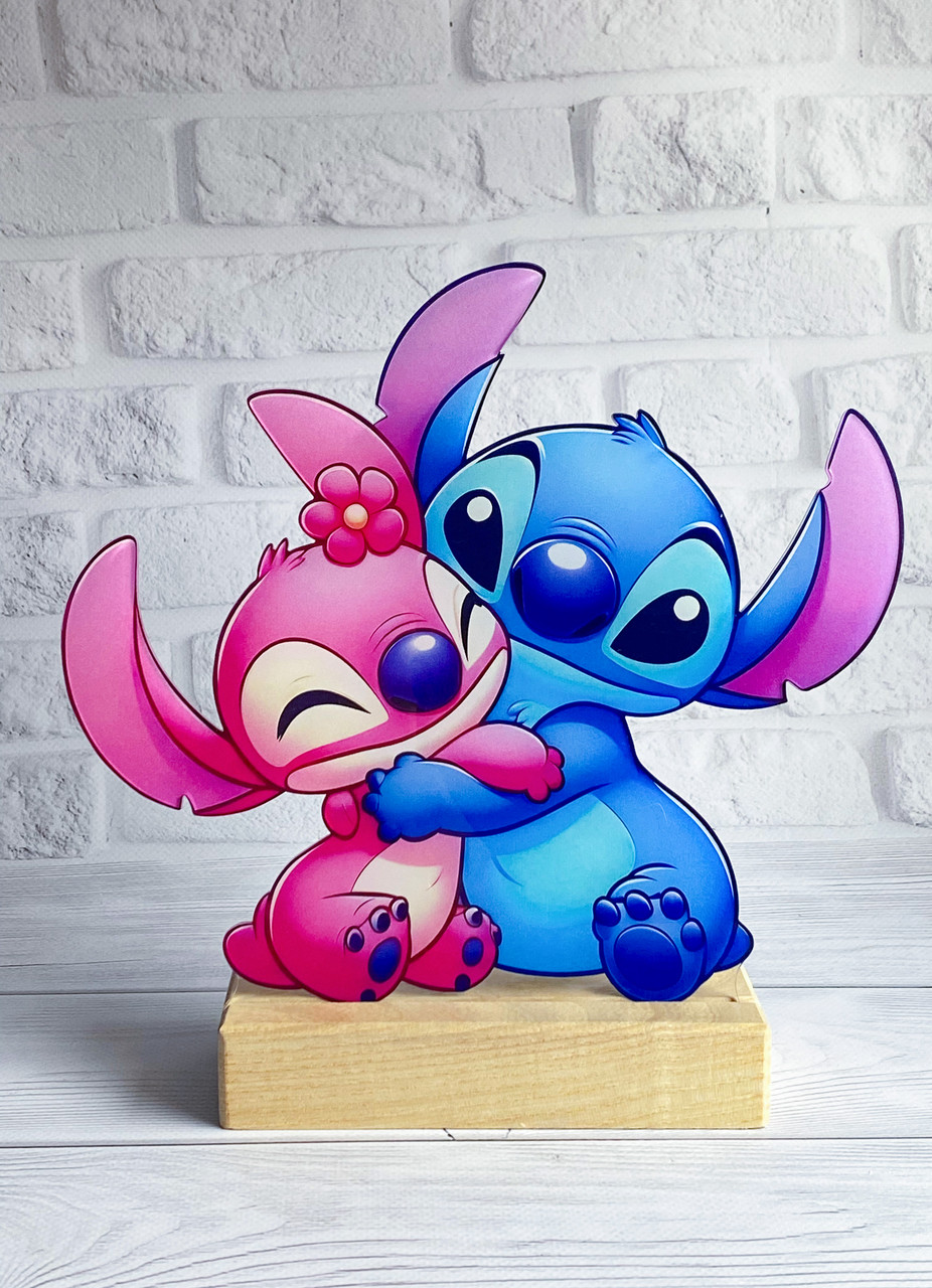 Дитячий нічник Стіч і Ангел/ Stitch and Angel на світлій підставці