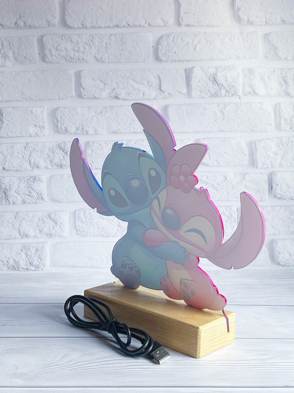 Дитячий нічник Стіч і Ангел/ Stitch and Angel на світлій підставці - Зображення 8