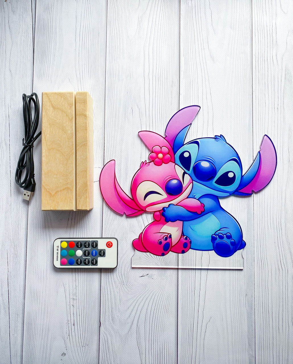 Дитячий нічник Стіч і Ангел/ Stitch and Angel на світлій підставці - Зображення 9