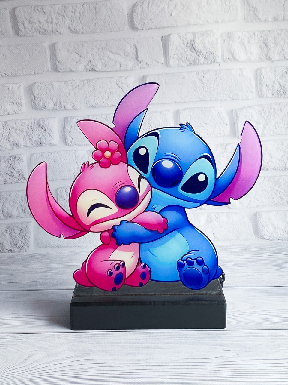 Дитячий нічник Стіч і Ангел/ Stitch and Angel на чорній підставці