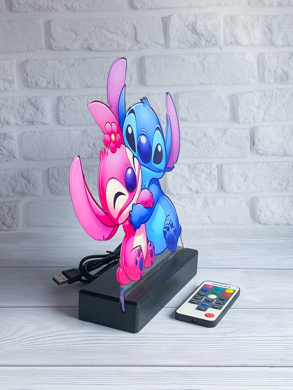 Дитячий нічник Стіч і Ангел/ Stitch and Angel на чорній підставці - Зображення 7