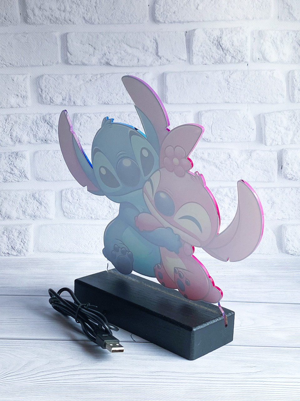 Дитячий нічник Стіч і Ангел/ Stitch and Angel на чорній підставці - Зображення 8