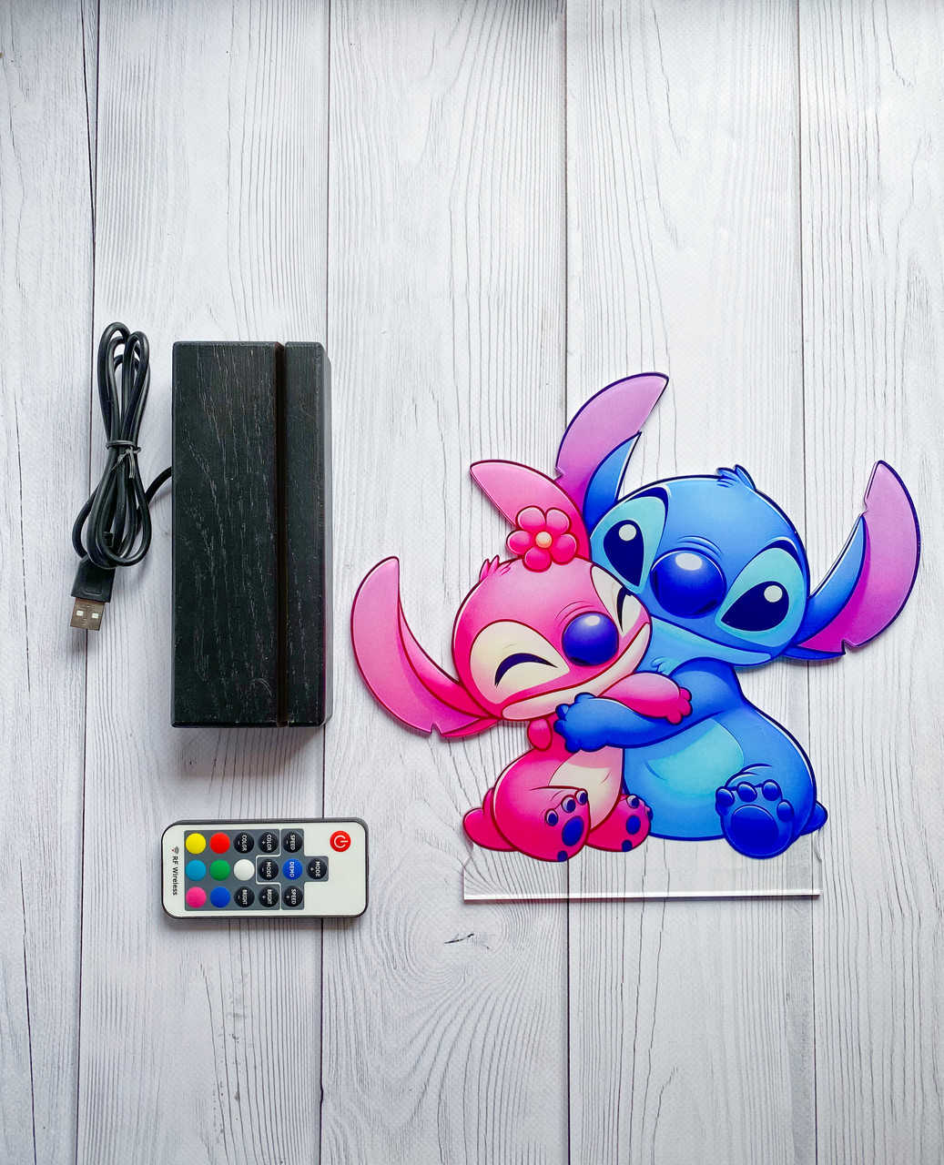 Дитячий нічник Стіч і Ангел/ Stitch and Angel на чорній підставці - Зображення 9