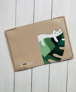 Шкіряна обкладинка на паспорт книжку Бежева (принт 367)