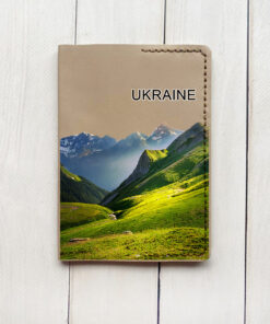 Шкіряна обкладинка на паспорт книжку Бежева (принт 409)