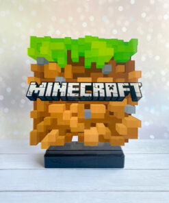 Дитячий нічник Куб Майнкрафт Minecraft (на чорній підставці)