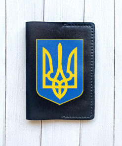 Шкіряна обкладинка на паспорт книжку Чорна (принт 256)