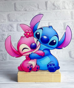 Дитячий нічник Стіч і Ангел/ Stitch and Angel на світлій підставці