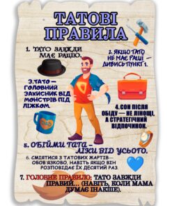 Подарунковий постер табличка Татові правила 20х28 см