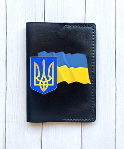 Шкіряна обкладинка на паспорт книжку Чорна (принт 384)